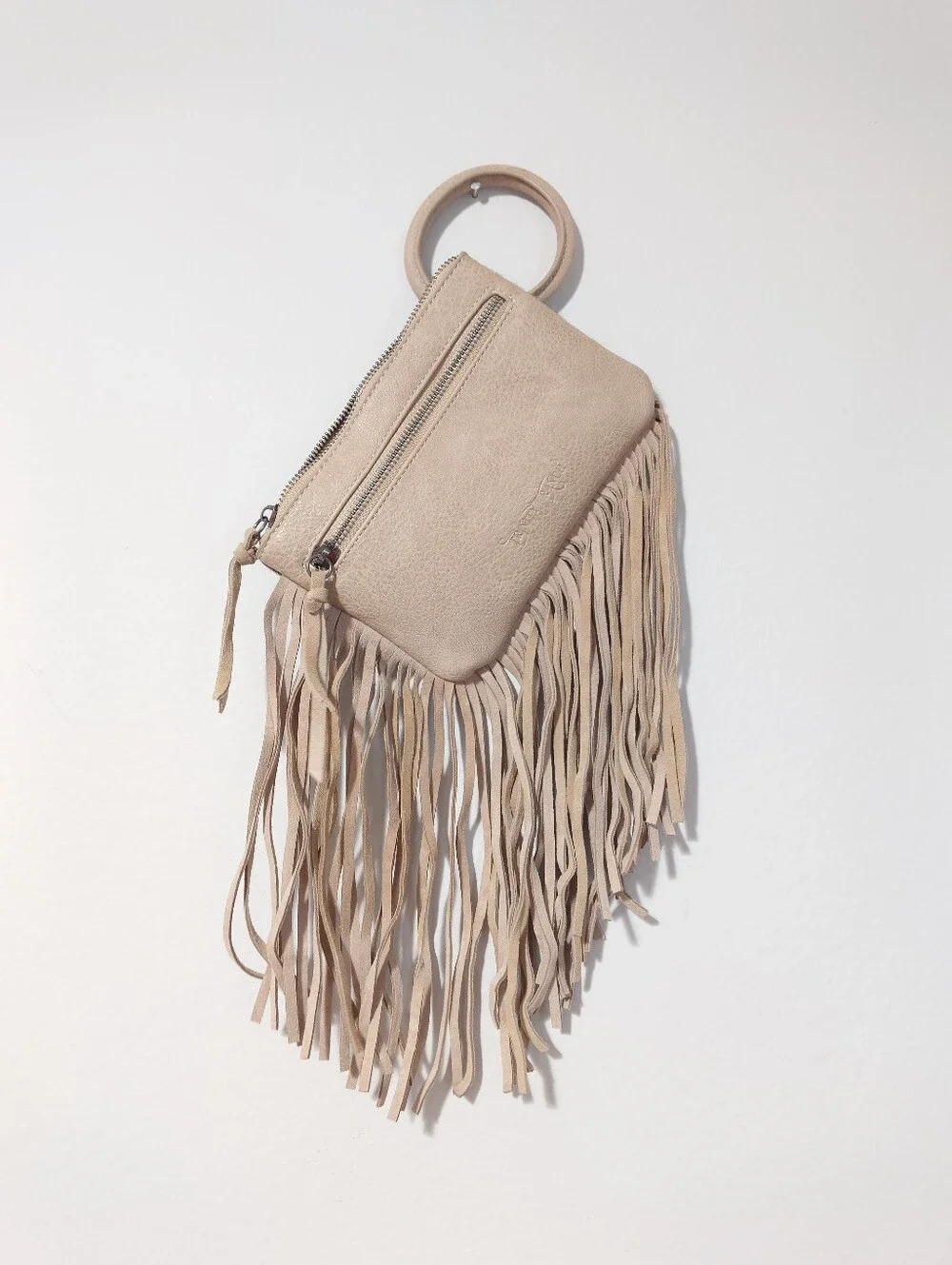 Trinity Ranch Western Hair-On Hide Fringe Ring Handle Clutch Bag